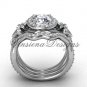 14kt white gold diamond, Fleur de Lis engagement ring with double matching band VD20889S