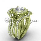 14kt yellow gold diamond, Fleur de Lis engagement ring with double matching band VD20889S