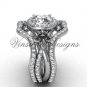 Platinum  diamond, Fleur de Lis engagement ring with double matching band VD20889S