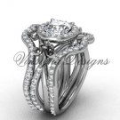14kt white gold diamond, engagement ring with double matching band, Moissanite , VD20889S