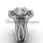 14kt white gold diamond, engagement ring with double matching band, Moissanite , VD20889S