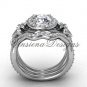 14kt white gold diamond, engagement ring with double matching band, Moissanite , VD20889S