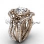 14kt rose gold diamond, engagement ring with double matching band, Moissanite , VD20889S