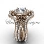 14kt rose gold diamond, engagement ring with double matching band, Moissanite , VD20889S