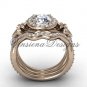 14kt rose gold diamond, engagement ring with double matching band, Moissanite , VD20889S