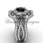 Platinum diamond, Fleur de Lis engagement ring , Black Diamond engagement set VD20889S