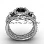 Platinum diamond, Fleur de Lis engagement ring , Black Diamond engagement set VD20889S