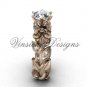 14k rose gold diamond leaf and vine, Fleur de Lis engagement ring VD208124