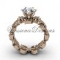 14k rose gold diamond leaf and vine, Fleur de Lis engagement ring VD208124