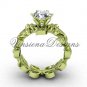 14k yellow gold diamond leaf and vine, Fleur de Lis engagement ring VD208124