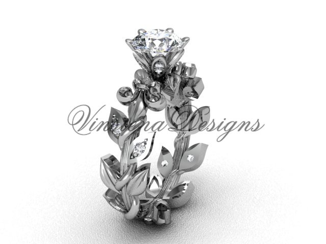 Platinum diamond leaf and vine, Fleur de Lis engagement ring VD208124