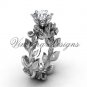 Platinum diamond leaf and vine, Fleur de Lis engagement ring VD208124