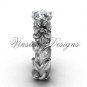 14k white gold diamond leaf and vine, Fleur de Lis, Moissanite engagement ring VD208124