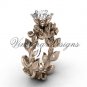 14k rose gold diamond leaf and vine, Fleur de Lis, Moissanite engagement ring VD208124