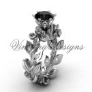 14k white gold diamond leaf and vine, Fleur de Lis, Black Diamond engagement ring VD208124 14k white gold diamond leaf and vine, Fleur de Lis, Black Diamond engagement ring VD208124