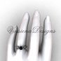 14k white gold diamond leaf and vine, Fleur de Lis, Black Diamond engagement ring VD208124