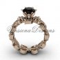 14k rose gold diamond leaf and vine, Fleur de Lis, Black Diamond engagement ring VD208124