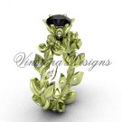 14k yellow gold diamond leaf and vine, Fleur de Lis, Black Diamond engagement ring VD208124