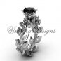 Platinum  diamond leaf and vine, Fleur de Lis, Black Diamond engagement ring VD208124
