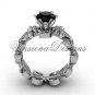 Platinum  diamond leaf and vine, Fleur de Lis, Black Diamond engagement ring VD208124