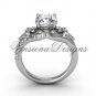 14kt white gold diamond Fleur de Lis, eternity, One Moissanite engagement ring VD208125