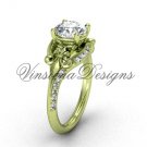 14kt yellow gold diamond Fleur de Lis, eternity, One Moissanite engagement ring VD208125