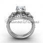 14kt white gold diamond Fleur de Lis, eternity engagement ring, Moissanite  engagement set VD208125S