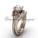14kt rose gold diamond Fleur de Lis, eternity engagement ring, Moissanite  engagement set VD208125S