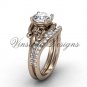 14kt rose gold diamond Fleur de Lis, eternity engagement ring, Moissanite engagement set VD208125S