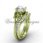 14k yellow gold diamond Fleur de Lis, eternity engagement ring, Moissanite engagement set VD208125S