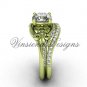 14k yellow gold diamond Fleur de Lis, eternity engagement ring, Moissanite engagement set VD208125S
