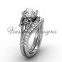 Platinum  diamond Fleur de Lis, eternity engagement ring, Moissanite  engagement set VD208125S