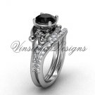 14kt white gold diamond Fleur de Lis, eternity ring, Black Diamond engagement set VD208125