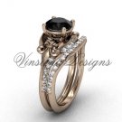 14kt rose gold diamond Fleur de Lis, eternity ring, Black Diamond engagement set VD208125