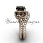 14kt rose gold diamond Fleur de Lis, eternity ring, Black Diamond engagement set VD208125