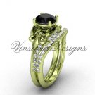 14kt yellow gold diamond Fleur de Lis, eternity ring, Black Diamond engagement set VD208125
