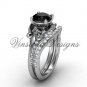 Platinum diamond Fleur de Lis, eternity ring, Black Diamond engagement set VD208125