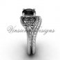 Platinum diamond Fleur de Lis, eternity ring, Black Diamond engagement set VD208125