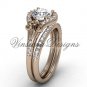 14kt rose gold diamond Fleur de Lis, eternity engagement ring, engagement set VD208126S