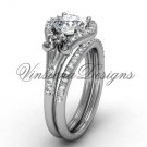 14kt white gold diamond Fleur de Lis, eternity engagement ring, Moissanite engagement set VD208126S 14kt white gold diamond Fleur de Lis, eternity engagement ring, Moissanite engagement set VD208126S