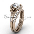 14kt rose gold diamond Fleur de Lis, eternity engagement ring, Moissanite  engagement set VD208126S