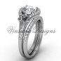 Platinum diamond Fleur de Lis, eternity engagement ring, Moissanite  engagement set VD208126S