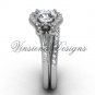 Platinum diamond Fleur de Lis, eternity engagement ring, Moissanite  engagement set VD208126S