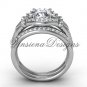Platinum diamond Fleur de Lis, eternity engagement ring, Moissanite  engagement set VD208126S