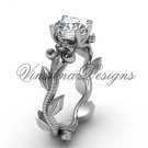 14kt white gold leaf and vine, Fleur de Lis, One Moissanite engagement ring VD208223 14kt white gold leaf and vine, Fleur de Lis, One Moissanite engagement ring VD208223