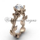 14kt rose gold leaf and vine, Fleur de Lis, One Moissanite engagement ring VD208223