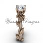 14kt rose gold leaf and vine, Fleur de Lis, One Moissanite engagement ring VD208223