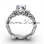 Platinum leaf and vine, Fleur de Lis, One Moissanite engagement ring VD208223