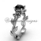 14kt white gold leaf and vine, Fleur de Lis, Black Diamond engagement ring VD208223 14kt white gold leaf and vine, Fleur de Lis, Black Diamond engagement ring VD208223