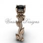 14kt rose gold leaf and vine, Fleur de Lis, Black Diamond engagement ring VD208223